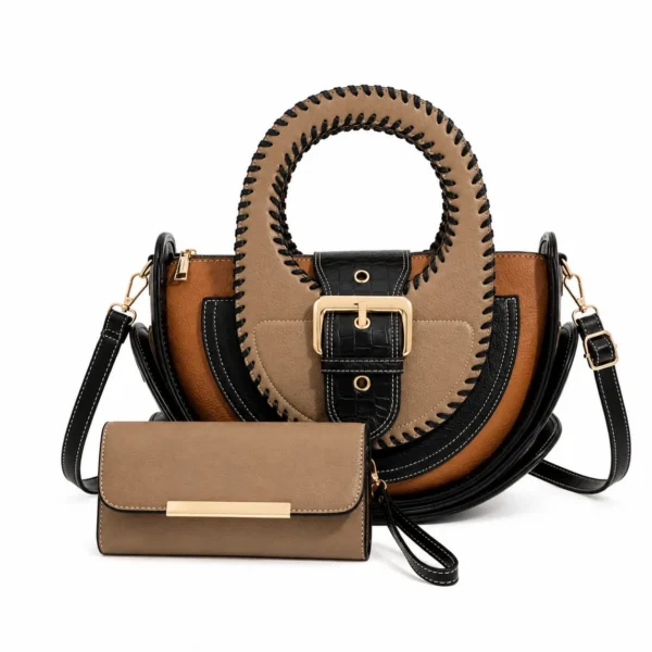 Geantă damă LUNARIA Elegance Khaki, cu portofel asortat