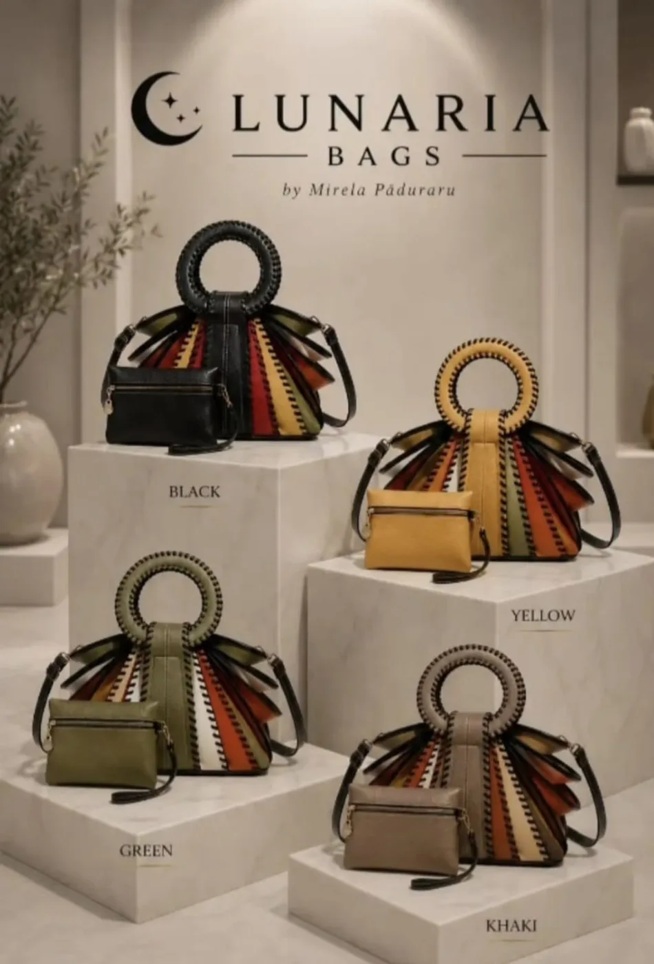 Geanta LUNARIA Elegance, disponibilă în negru, muștar, verde și khaki
