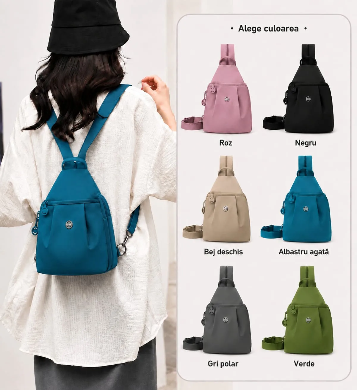 Rucsac Urban Flex Albastru, purtat crossbody