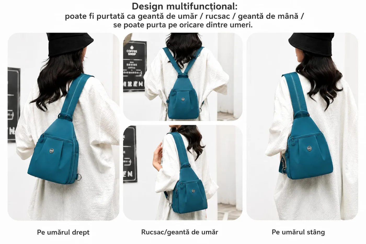 Rucsac Urban Flex Albastru, cele trei moduri de purtare