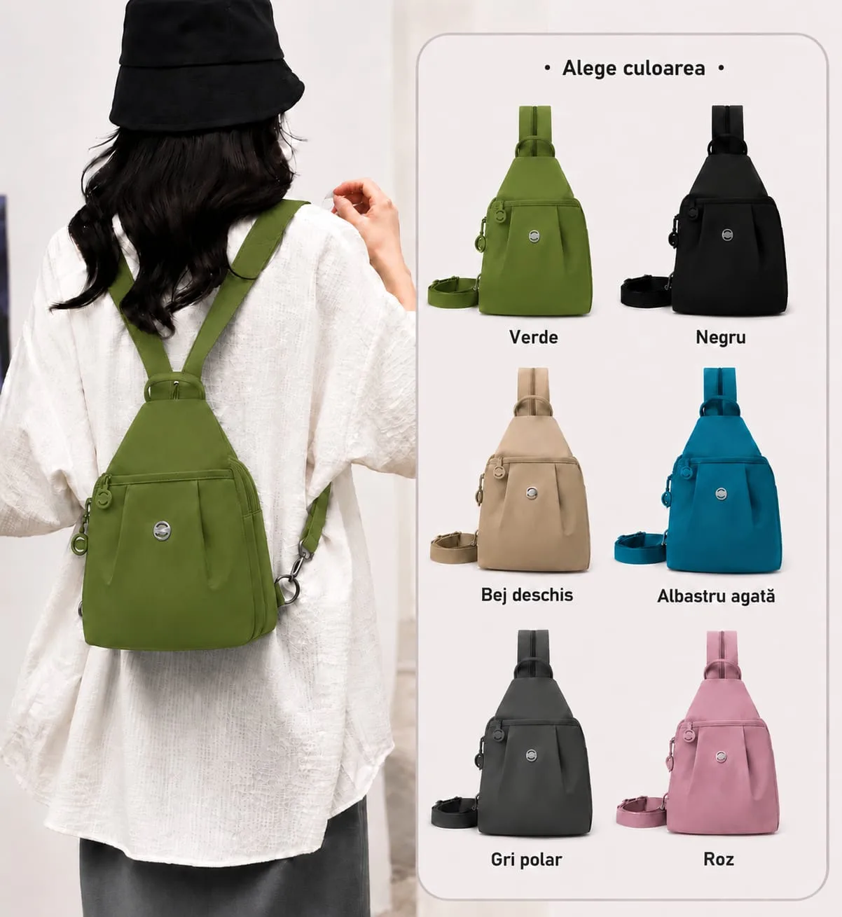 Rucsac Urban Flex Verde, purtat crossbody